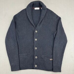 Esprit‎ Mens Shawl Collar Cardigan Sweater Navy Blue Ribbed Knit Vtg